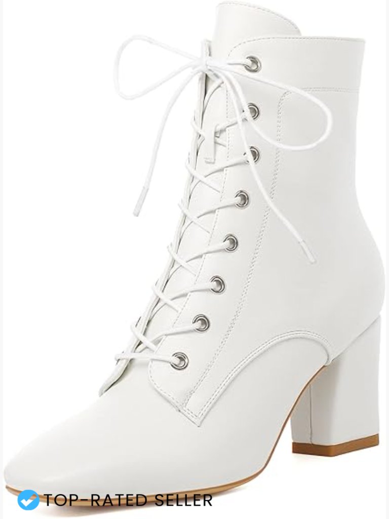 Square Toe Chunky Heel Ankle Boots Lace Up Block Heel Booties